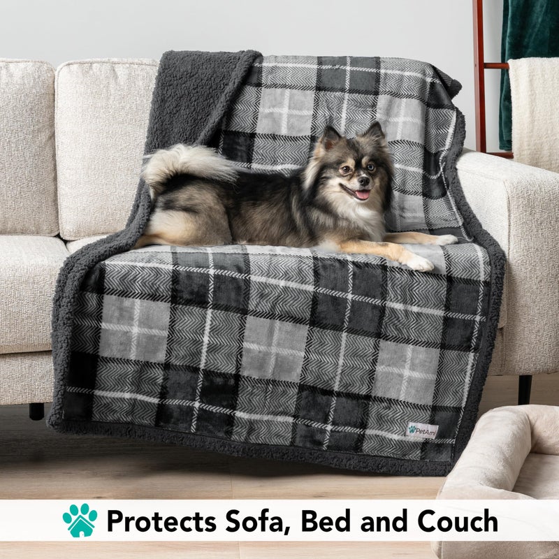 PetAmi Dog Blanket for Bed, XL Pet Blanket Large Dogs, Fleece Furniture Couch Cover Protector Sofa Car Crate Kennel, Soft Sherpa Cat Throw Plush Reversible Washable, Twin 60x80 Plaid Dark Gray - Image 3